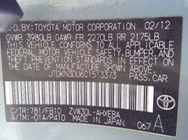 2012 TOYOTA PRIUS TEAL 1.8L AT.  Z24855